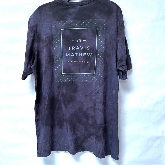 Travis Matthew Tee Shirt Size Large Blue Tie Dyed Bleached Tied Dyed Black - Picture 5 of 6